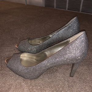 Sparkly open toe heels
